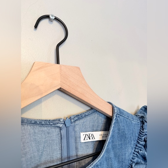 Zara Blue Denim Ruffle V-Front Blouse - Picture 5 of 7